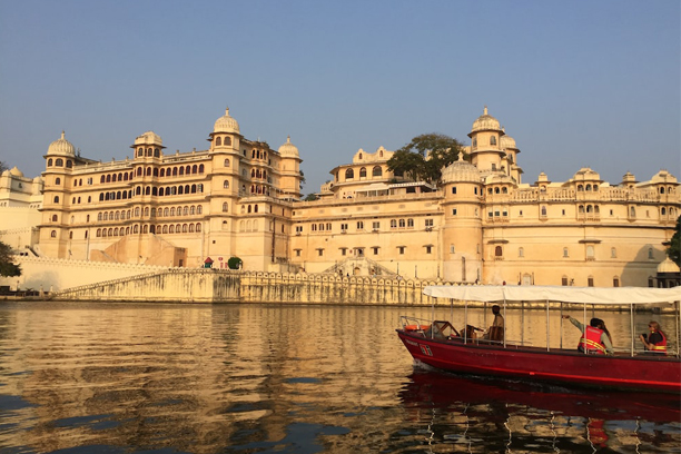 View of City Palace on lake pichola in Udaipur, Rajasthan, India